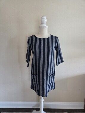 Pyne & Smith Striped Flax Linen No. 20 Mini Dress Size XS Lagenlook Coastal